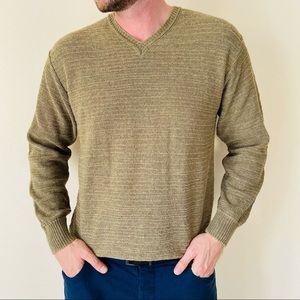 Bachrach Khaki V-neck Cotton Linen Pullover Sweater Top